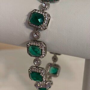 Sterling Silver Bracelet Lab Created Green Crystal Genuine White Austrian CR-7.5